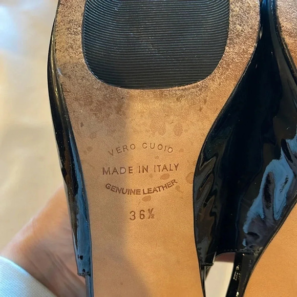 ANYI LU Tulip Patent Leather Slingback Mary Janes peep toe heels black 6 us 36.5 - Picture 6 of 6